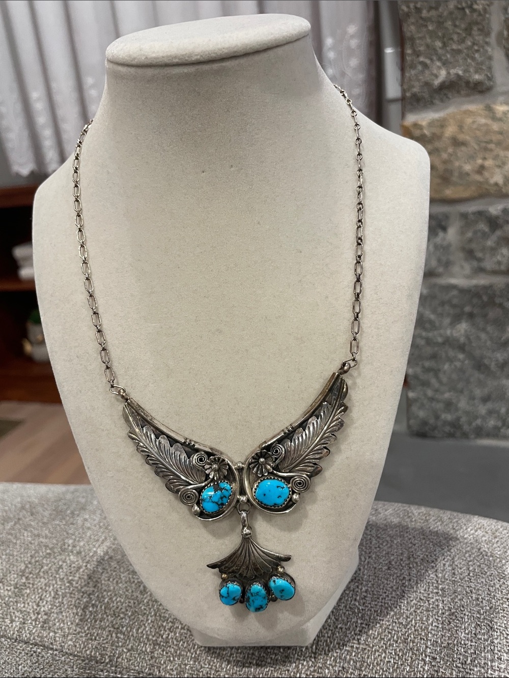 Sterling Silver Turquoise Statement Necklace - Blue